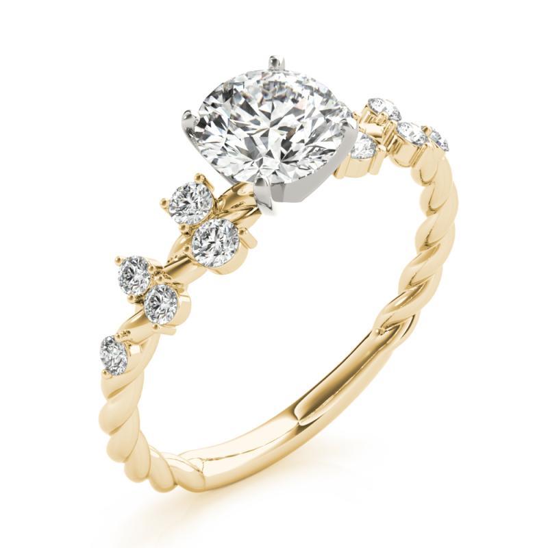 Donna GIA 1,6ct Anello con diamante rotondo in oro giallo 18K a forma di traliccio di vite e corda ritorta in vendita