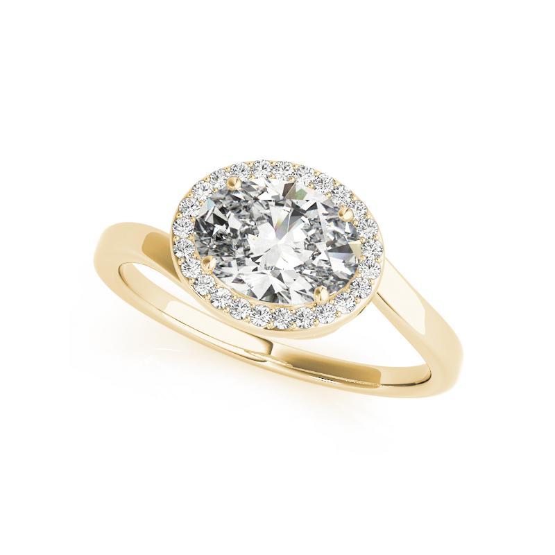 Taglio ovale GIA 1,7 carati di anello con diamante ovale aureolato e curvo in oro giallo 18 carati in vendita