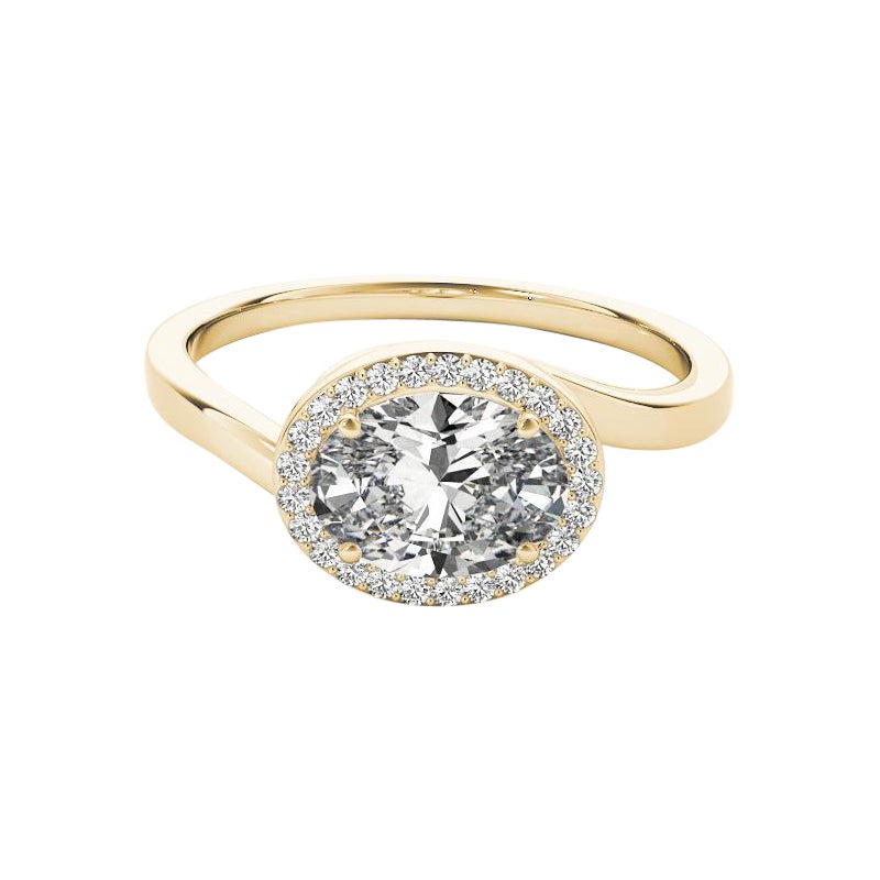 GIA 1,7 carati di anello con diamante ovale aureolato e curvo in oro giallo 18 carati