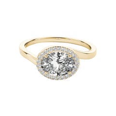 GIA 1,7 carati di anello con diamante ovale aureolato e curvo in oro giallo 18 carati