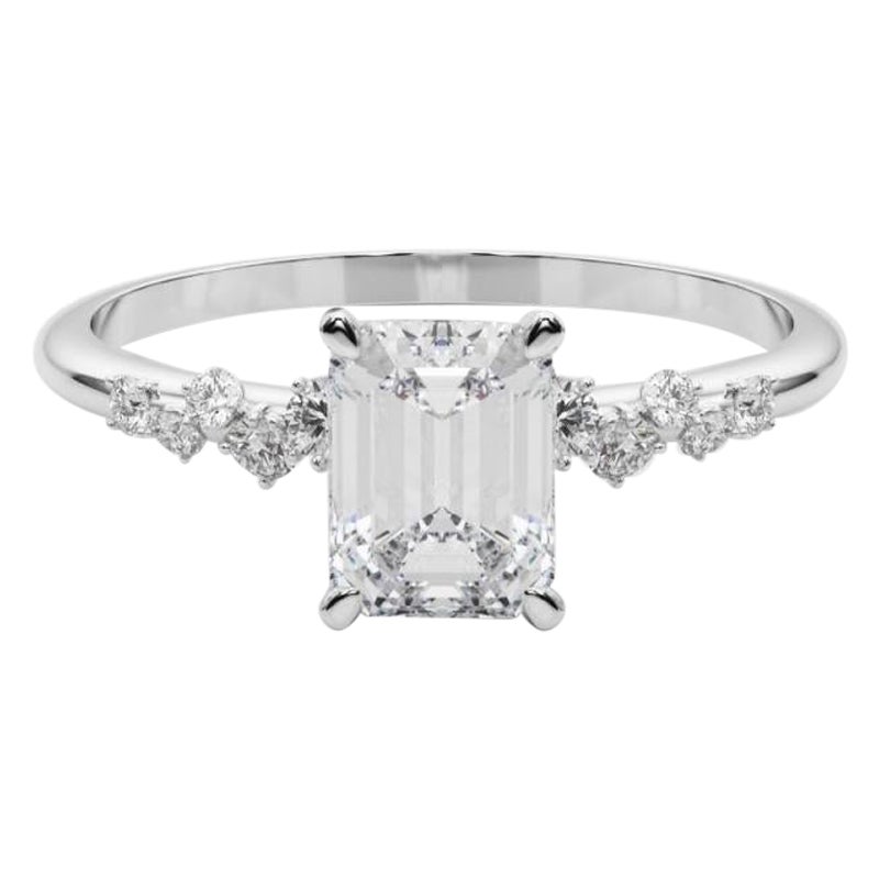 GIA 1.7 Carat Emerald Cluster Trellis Solitaire 18K White Gold Diamond Ring