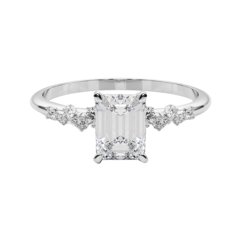 GIA 1.7 Carat Emerald Cluster Trellis Solitaire 18K White Gold Diamond Ring