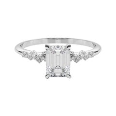 GIA 1.7 Carat Emerald Cluster Trellis Solitaire 18K White Gold Diamond Ring