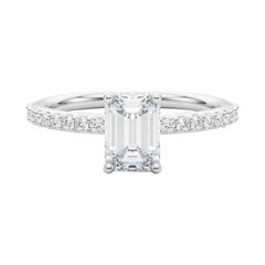 GIA 1.7 Carat Emerald Halo Shared Prong Eternity 18K White Gold Diamond Ring