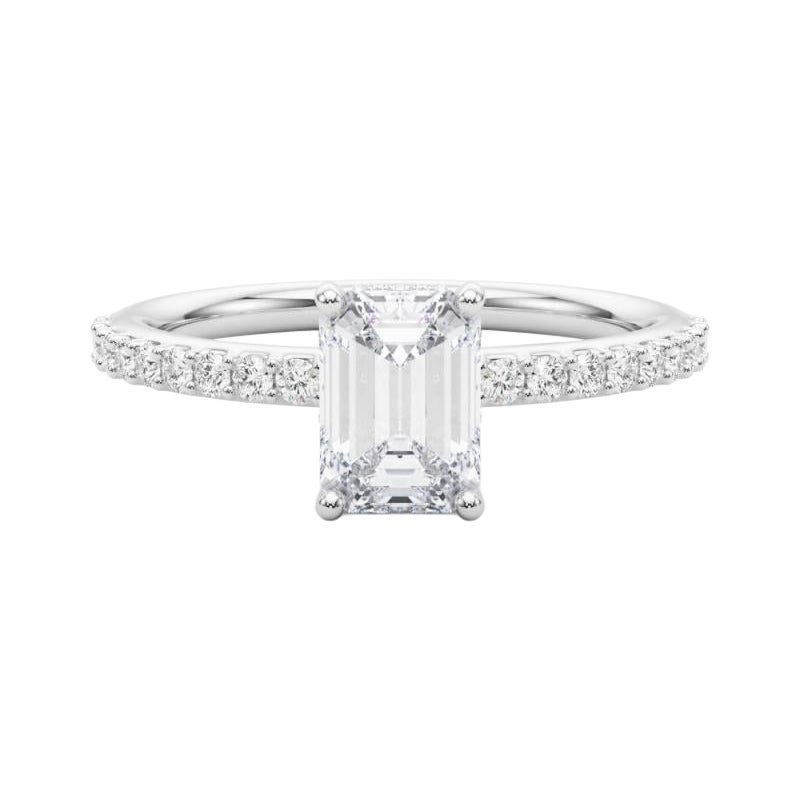 GIA 1,7 Karat Smaragd Halo geteilt Zinken Ewigkeit 18K Weißgold Diamantring