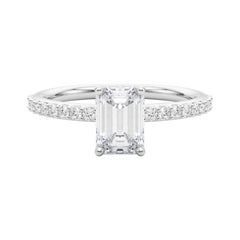 GIA 1.7 Carat Emerald Halo Shared Prong Eternity 18K White Gold Diamond Ring