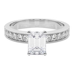 GIA 1,7 Karat Smaragd Vintage Milgrain Kanal 18K Weißgold Diamantring