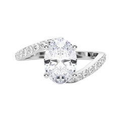 GIA 1,7 Carati Oval Curved Bypass Pave Shank in oro bianco 18 carati