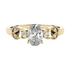 Bague en or jaune GIA 1.7 carat Oval Formal Garden Leaf Trellis 18K Diamond Ring