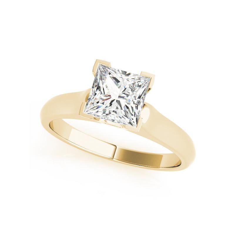 Taglio princess GIA 1,7 Carati Principessa Solitario Moderno a 4 Punte in Oro Giallo 18K Anello di Diamante in vendita