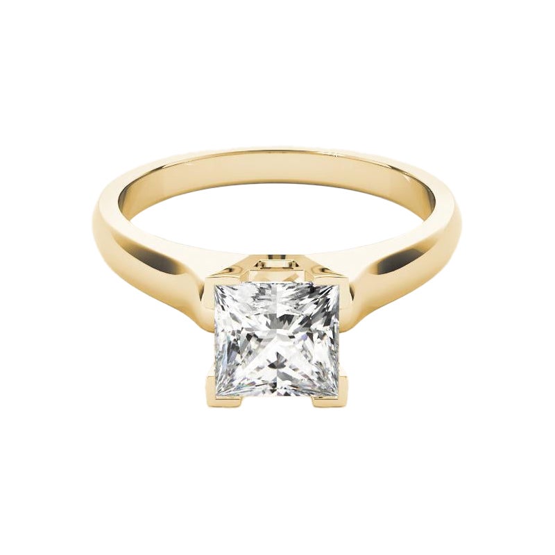 GIA 1,7 Carati Principessa Solitario Moderno a 4 Punte in Oro Giallo 18K Anello di Diamante