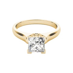 GIA 1.7 Carat Princess Solitaire Modern 4-Prong 18K Yellow Gold Diamond Ring