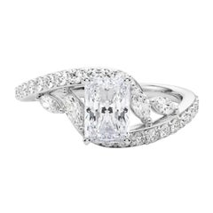 GIA 1.7 Carat Radiant Curved Bypass Leaf & Vine 18K White Gold Diamond Ring