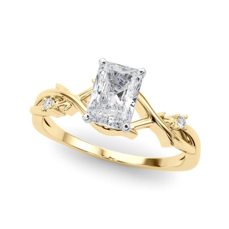 Taille radiant GIA 1.7 Carat Radiant Vine Band Nature Inspired 18K Yellow Gold Diamond Ring en vente