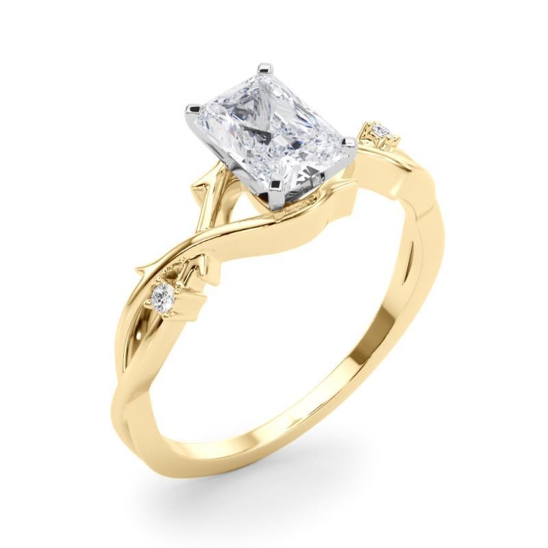 GIA 1.7 Carat Radiant Vine Band Nature Inspired 18K Yellow Gold Diamond Ring Pour femmes en vente