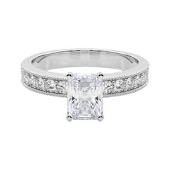 GIA 1,7 quilates Radiante Vintage Milgrain Canal Anillo de diamantes de oro blanco de 18 quilates