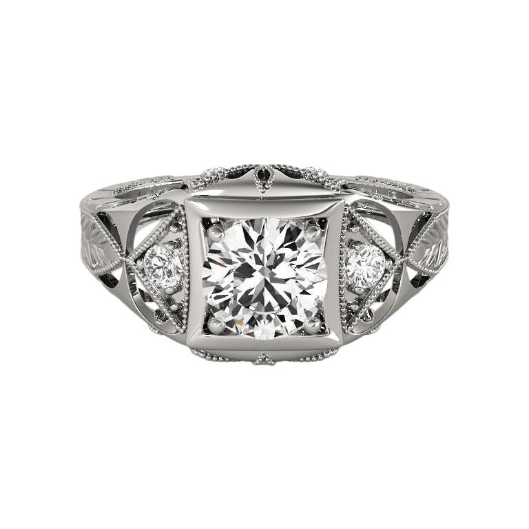GIA 1.7 Carati Rotondo Antico Traforato Inciso  Anello con diamante