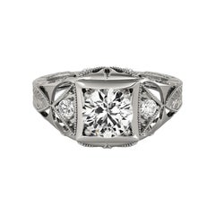 GIA 1.7 Carati Rotondo Antico Traforato Inciso  Anello con diamante