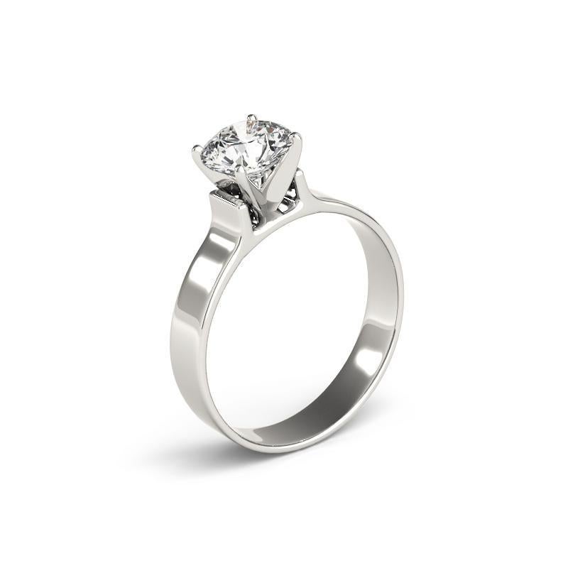 GIA 1.7 Carat Round Modern Cathedral Solitaire 18K White Gold Diamond Ring Pour femmes en vente