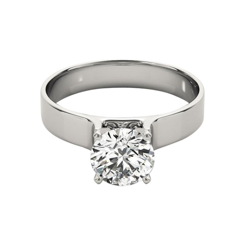 GIA 1.7 Carat Round Modern Cathedral Solitaire 18K White Gold Diamond Ring