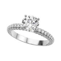 GIA 1.7 Carat Round Multi-Row Pave & Solitaire 18K White Gold Diamond Ring