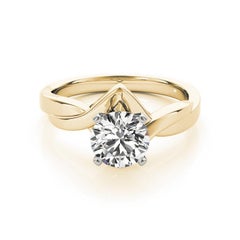GIA 1.7 Carat Round Solitaire Chevron Love Knot 18K Yellow Gold Diamond Ring