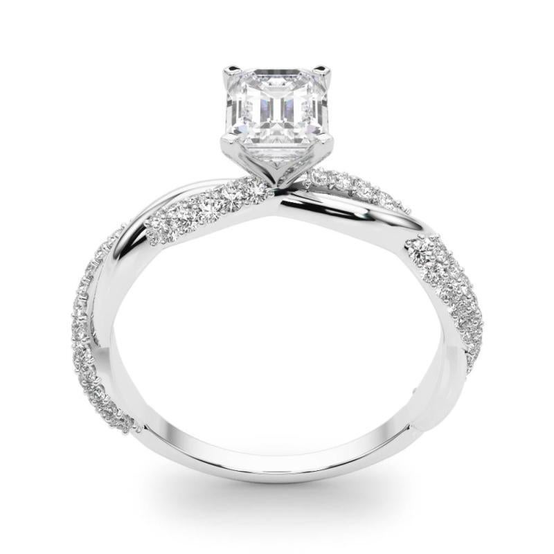 Donna GIA 1,70 Carat Emerald Twisted Pave Braided Band Anello con diamanti in oro bianco 18K in vendita