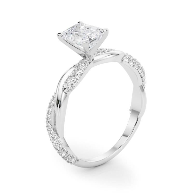 GIA 1,70 Carat Emerald Twisted Pave Braided Band Anello con diamanti in oro bianco 18K in vendita 1