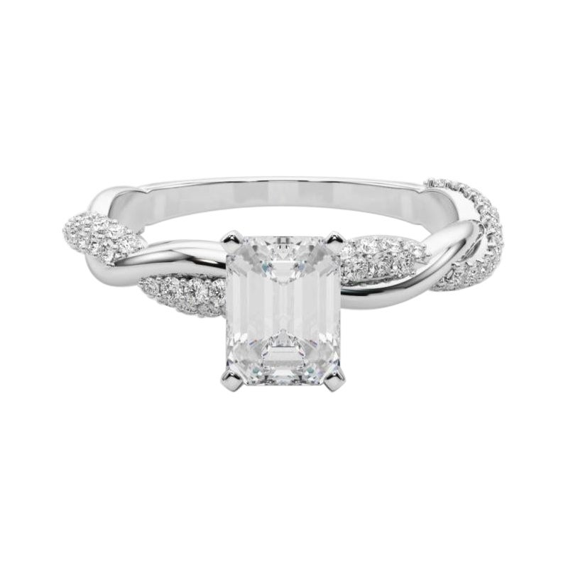 GIA 1,70 Carat Emerald Twisted Pave Braided Band Anello con diamanti in oro bianco 18K