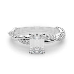 GIA 1.70 Carat Emerald Twisted Pave Braided Band (Bande tressée en pavés torsadés d'émeraude)  Bague en diamant