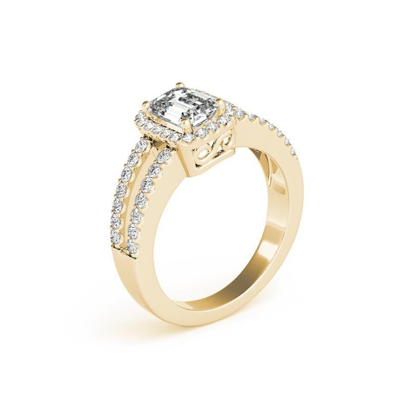 GIA 1,70 Carati Halo Radiant Filigree Split Shank Anello con diamanti in oro giallo 18 carati 1