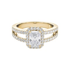 GIA 1,70 quilates Halo Radiante Filigrana Vástago partido Anillo de diamantes de oro amarillo de 18 quilates