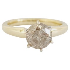 GIA 1.70 Carat Natural Light Brown Round Diamond Ring 14 Karat Yellow Gold