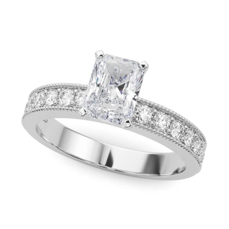 Radiant Cut GIA 1.70 Carat Radiant Vintage Milgrain Channel 18K White Gold Diamond Ring For Sale