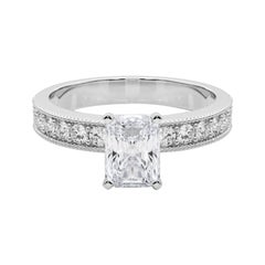 GIA 1.70 Carat Radiant Vintage Milgrain Channel 18K White Gold Diamond Ring
