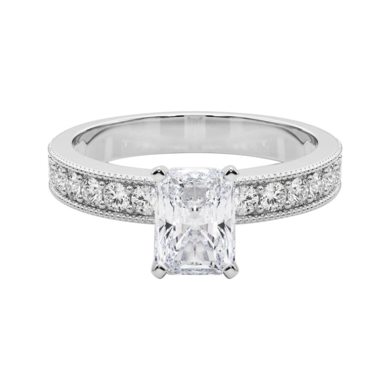 GIA 1.70 Carat Radiant Vintage Milgrain Channel  Diamond Ring