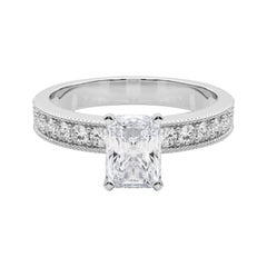 GIA 1.70 Carat Radiant Vintage Milgrain Channel  Diamond Ring