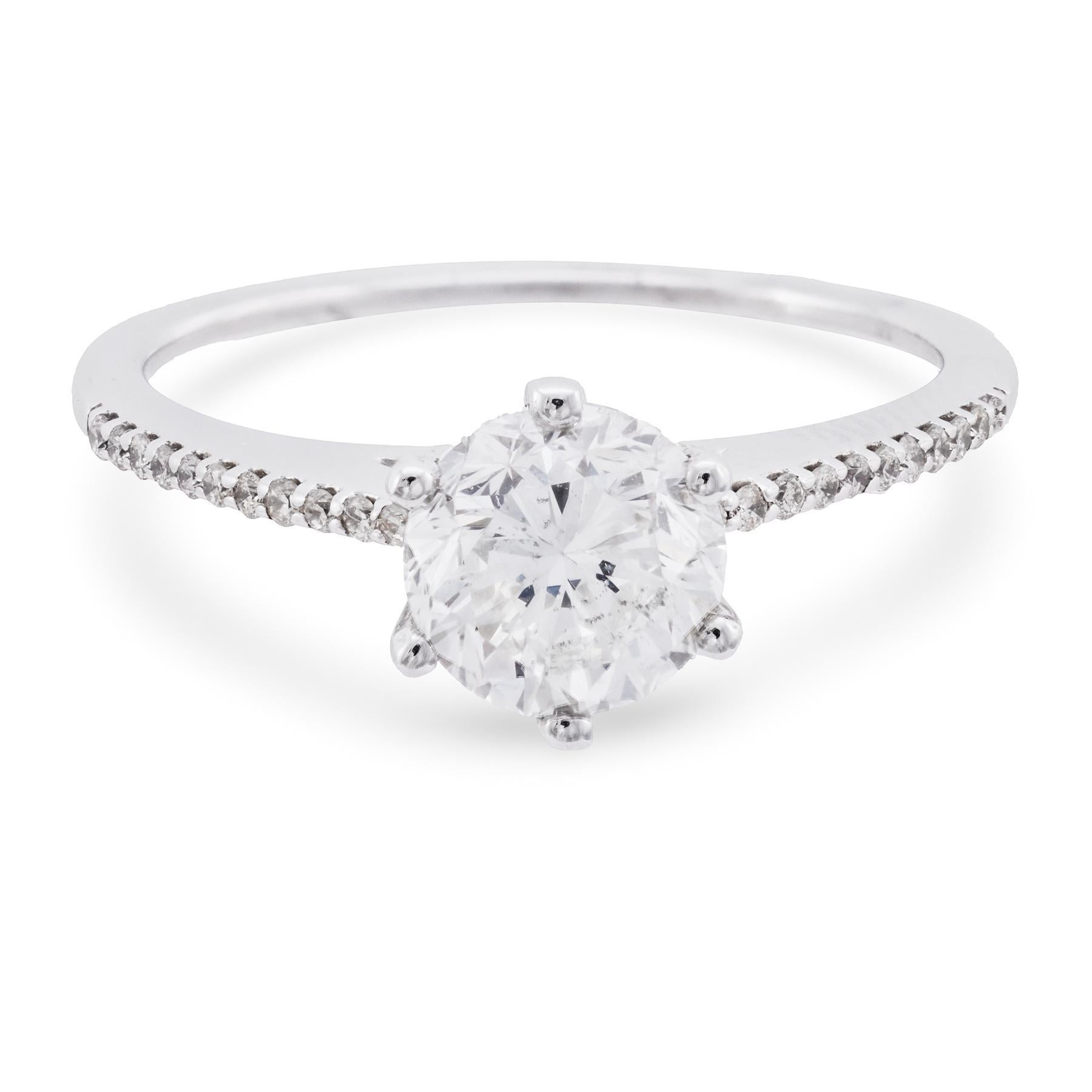 Contemporain Bague de fiançailles en or blanc 18k GIA 1,70 carat diamant rond de taille brillant en vente