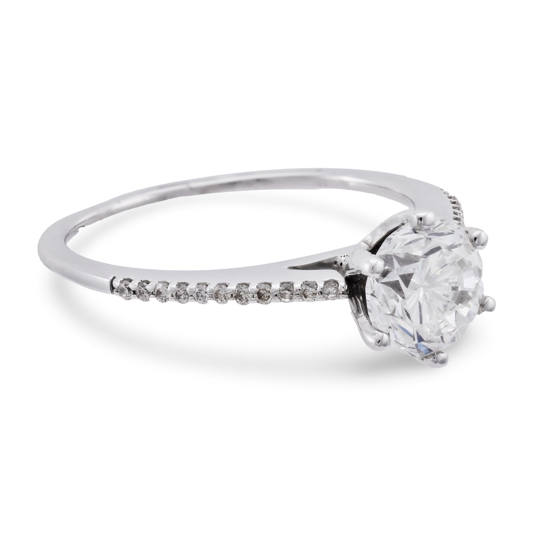 Bague de fiançailles en or blanc 18k GIA 1,70 carat diamant rond de taille brillant Excellent état - En vente à Beverly Hills, CA