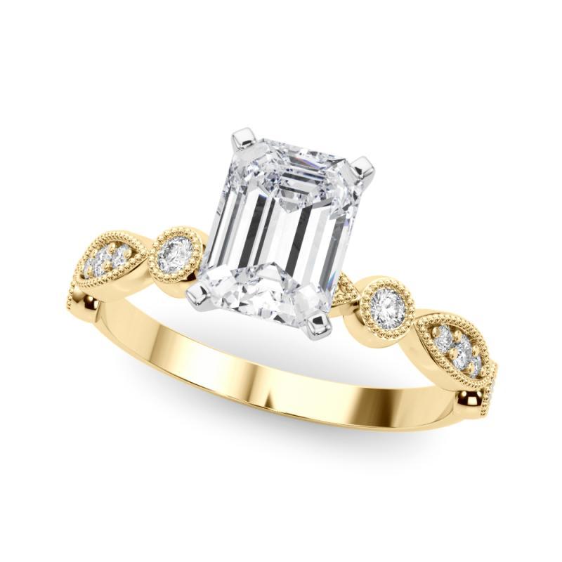 Taglio smeraldo GIA 1,70ct Smeraldo Marquise e Anello rotondo con castone di diamanti in oro giallo in vendita