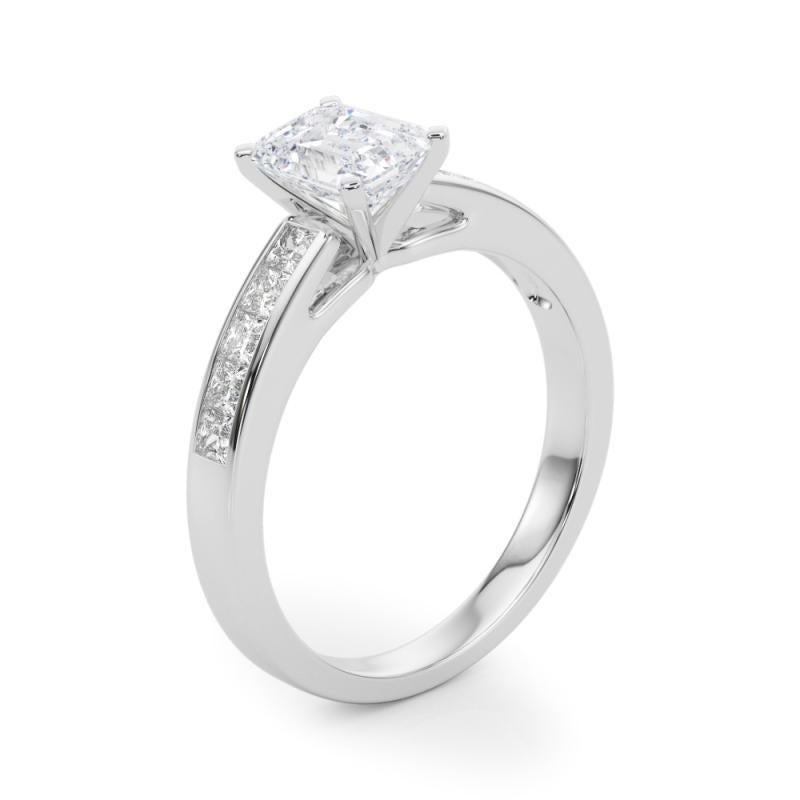GIA 1.70ct Emerald Princess Channel Solitaire Center White Gold Diamond Ring For Sale 1