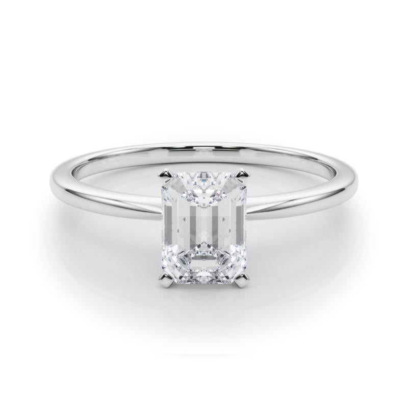 GIA Esmeralda de 1,70 ct Anillo de diamantes en oro blanco de 18 quilates con solitario engastado en garras