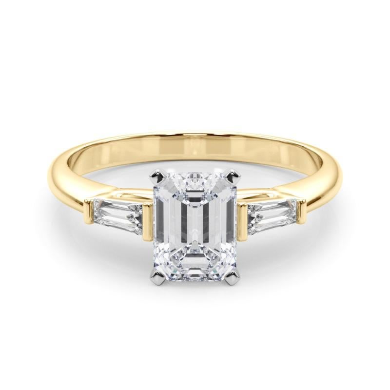 GIA 1.70ct Emerald Three-Stone Tapered Baguette 18K Yellow Gold Diamond Ring
