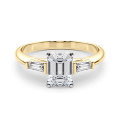 GIA 1.70ct Emerald Three-Stone Tapered Baguette 18K Yellow Gold Diamond Ring