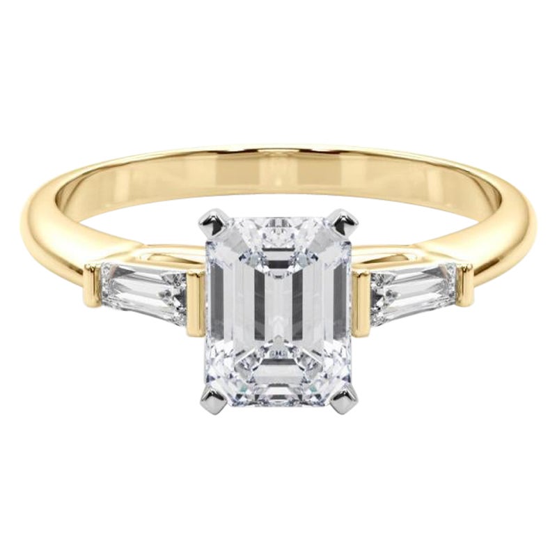 GIA 1.70ct Emerald Three-Stone Tapered Baguette 18K Yellow Gold Diamond Ring