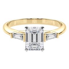 GIA 1.70ct Emerald Three-Stone Tapered Baguette 18K Yellow Gold Diamond Ring
