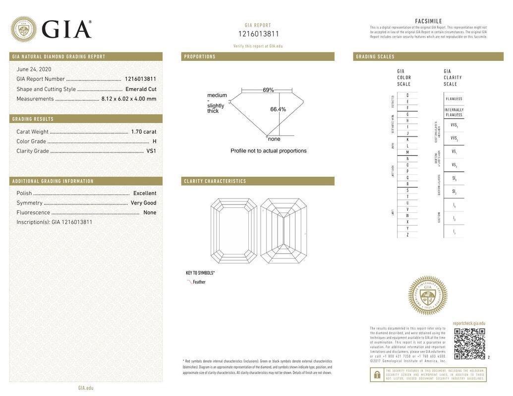 Contemporaneo GIA 1,70ct Smeraldo a tre pietre Baguette Affusolato  Anello con diamante in vendita