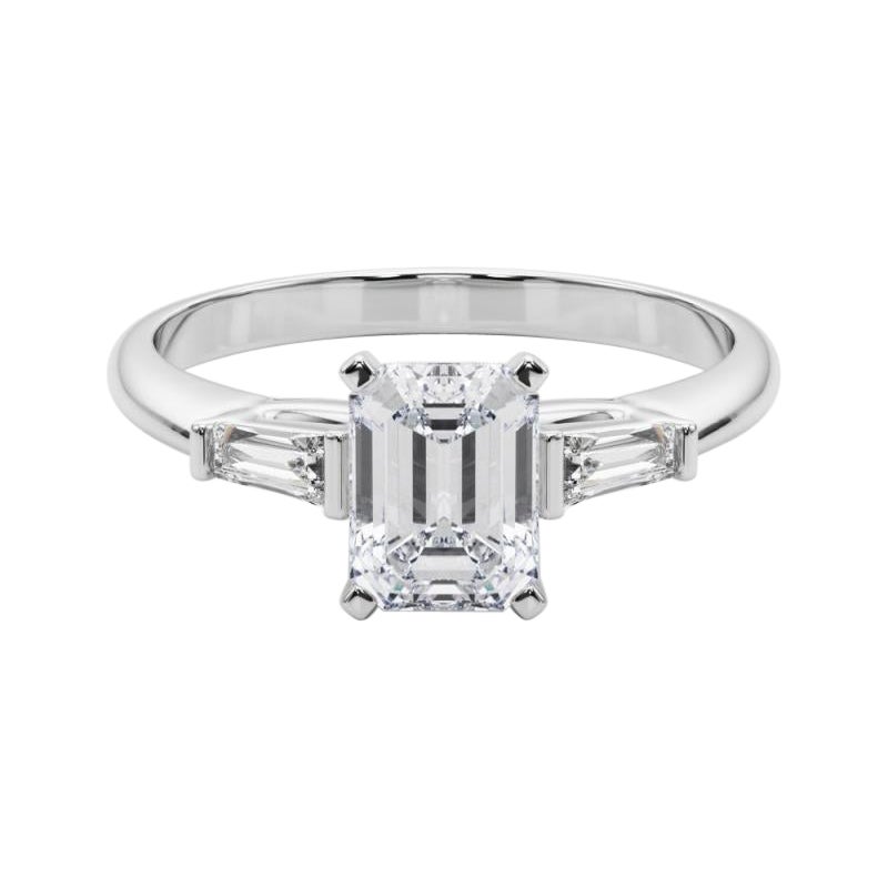 GIA 1,70ct Smeraldo a tre pietre Baguette Affusolato  Anello con diamante