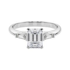 GIA 1,70ct Smeraldo a tre pietre Baguette Affusolato  Anello con diamante