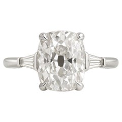 GIA 1.70ct Old Mine Cut Diamond Platinum Ring with Tapered Baguettes